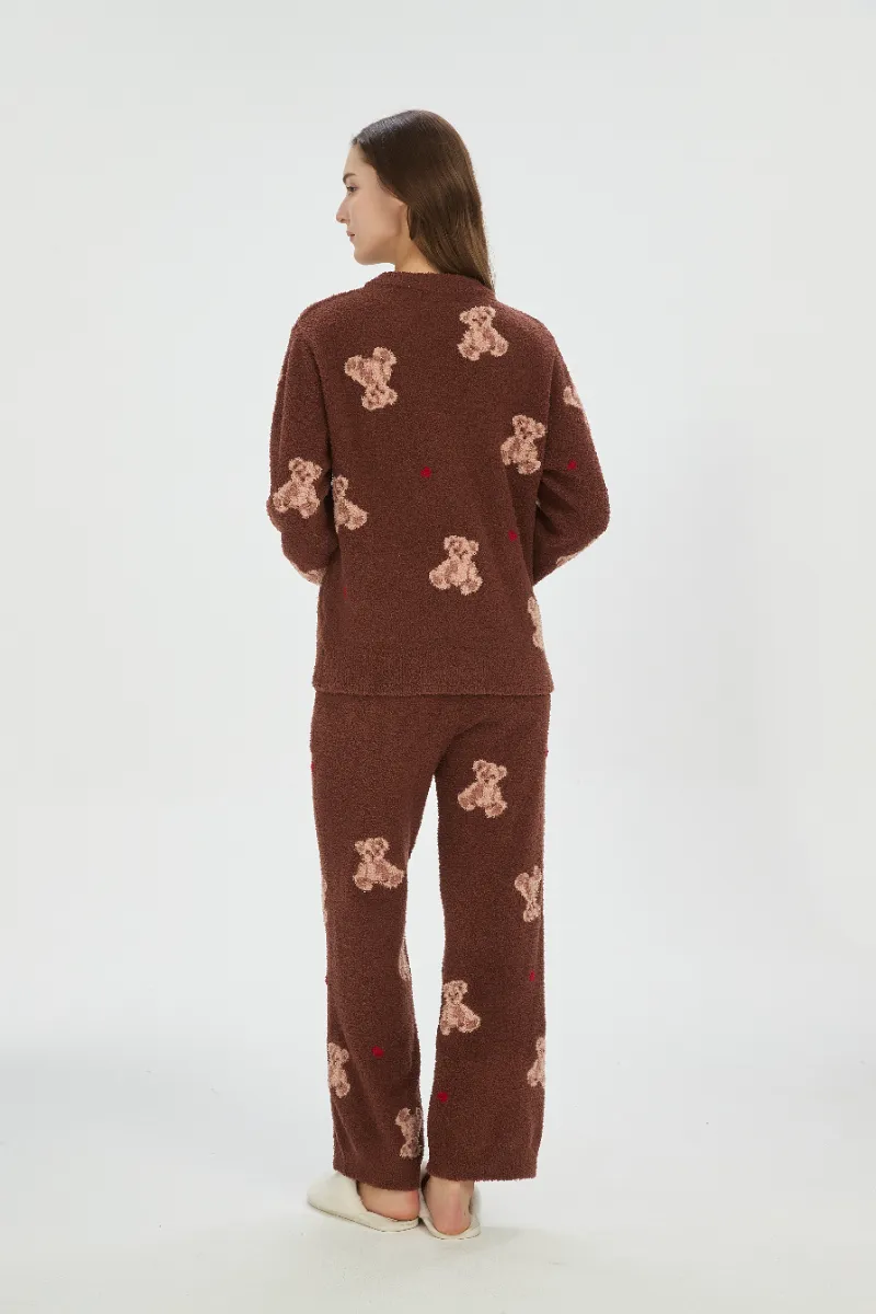 Kadın Kahverengi Yumuşak Polar Pijama